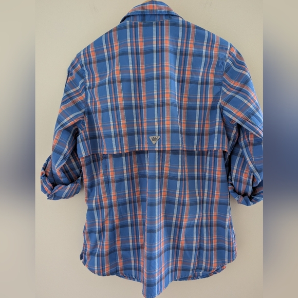 Columbia PFG Omni-Shade Long Sleeve Shirt Women's M Blue Coral Pink Plaid - Picture 13 of 16